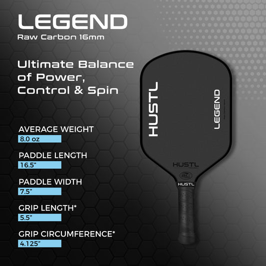 HUSTL Legend Raw Carbon 16mm BLACK EDGE, Includes FREE Cover, Cap & Eraser