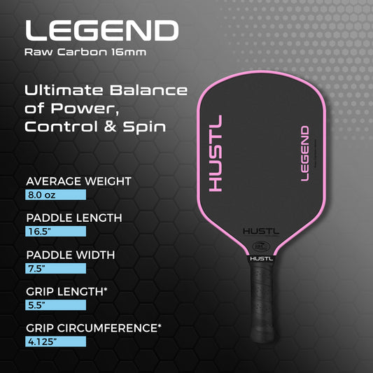 HUSTL Legend Raw Carbon 16mm PINK EDGE, Includes FREE Cover, Cap & Eraser