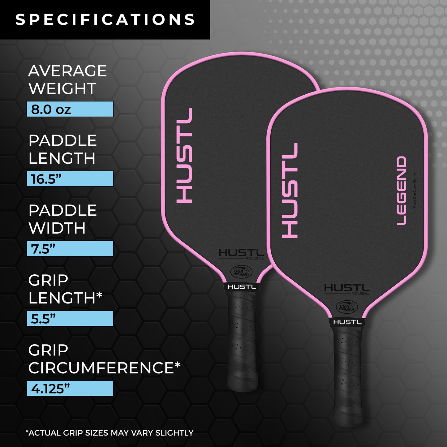 HUSTL Legend Raw Carbon 16mm PINK EDGE, Includes FREE Cover, Cap & Eraser