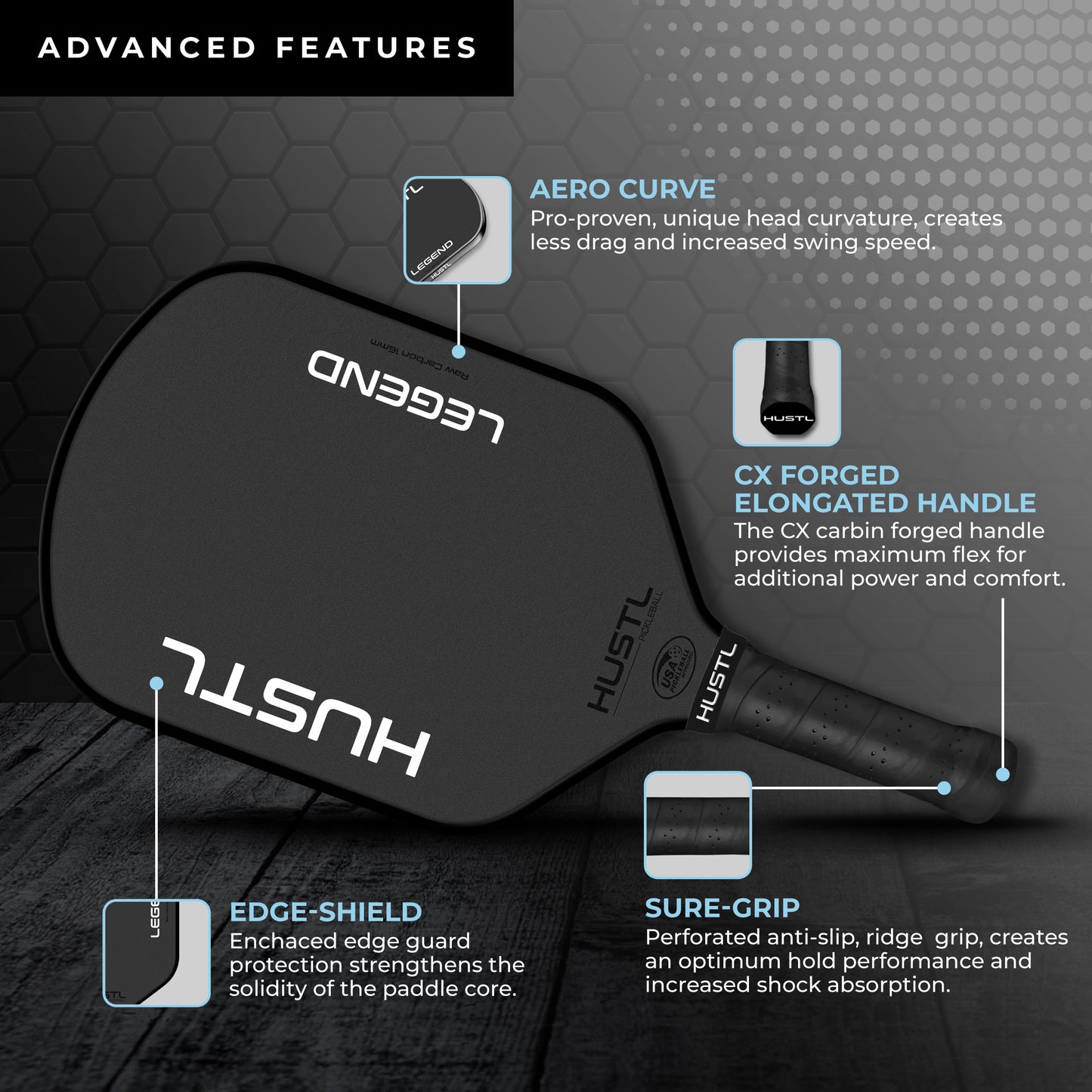 HUSTL Legend Raw Carbon 16mm WHITE EDGE, Includes FREE Cover, Cap & Eraser