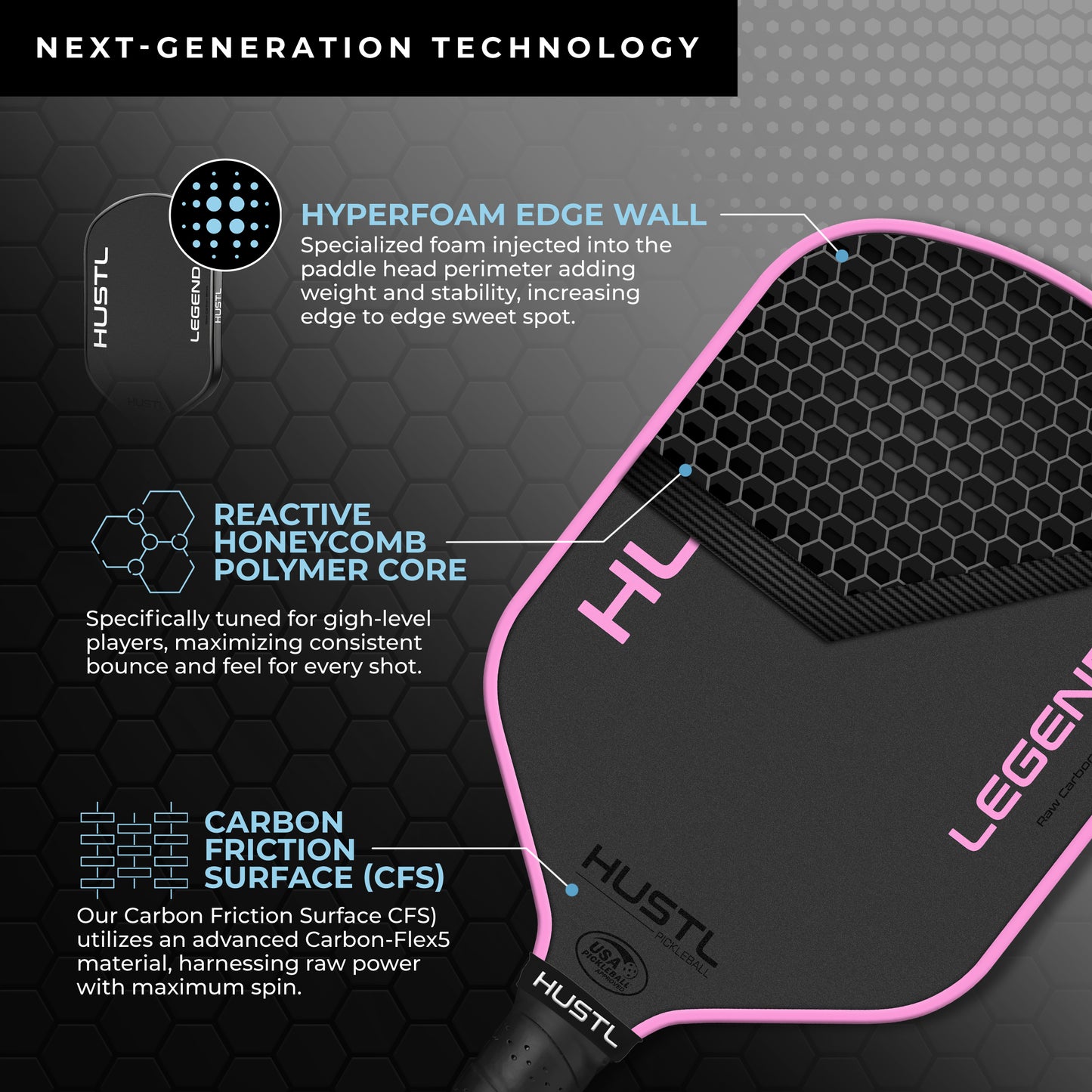 HUSTL Legend Raw Carbon 16mm PINK EDGE, Includes FREE Cover, Cap & Eraser