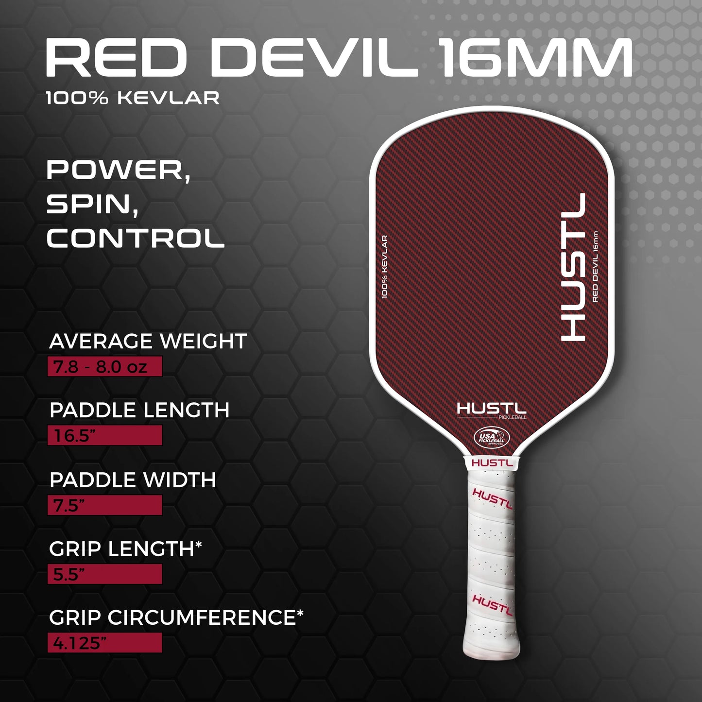 HUSTL Red Devil Kevlar Pickleball Paddle – Lightweight Power