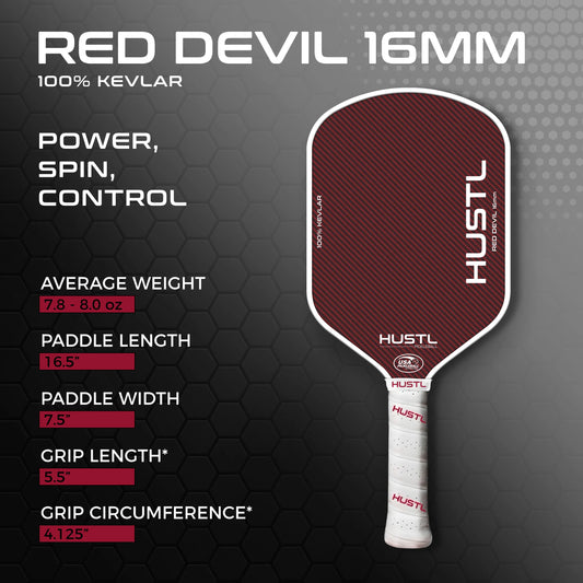 HUSTL Red Devil Kevlar Pickleball Paddle – Lightweight Power