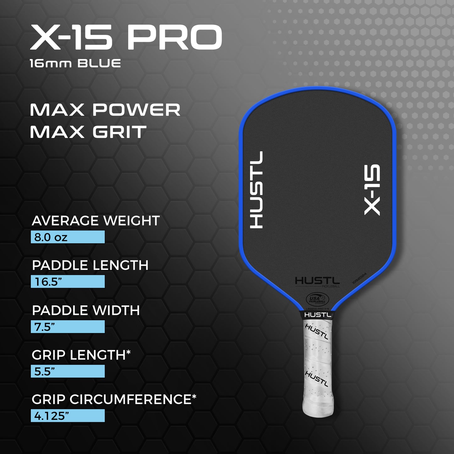 HUSTL X-15 PRO 16mm Blue Edge, Includes FREE Cover, Cap & Eraser